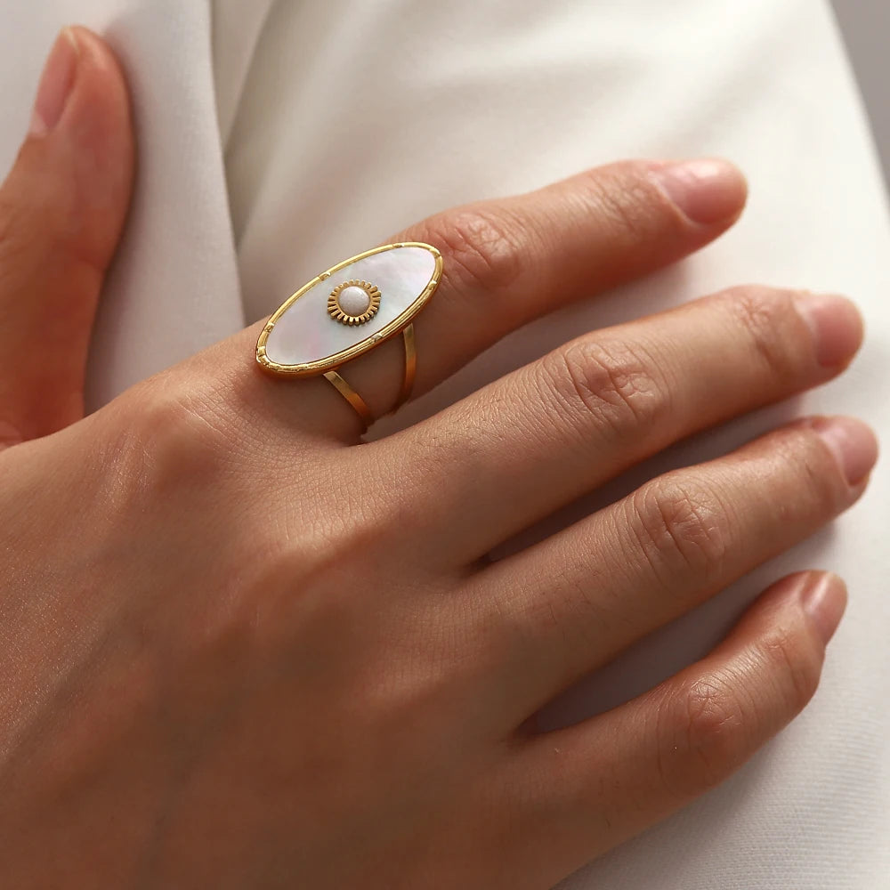 Ocean Embrace Shell Pearl Ring - Open