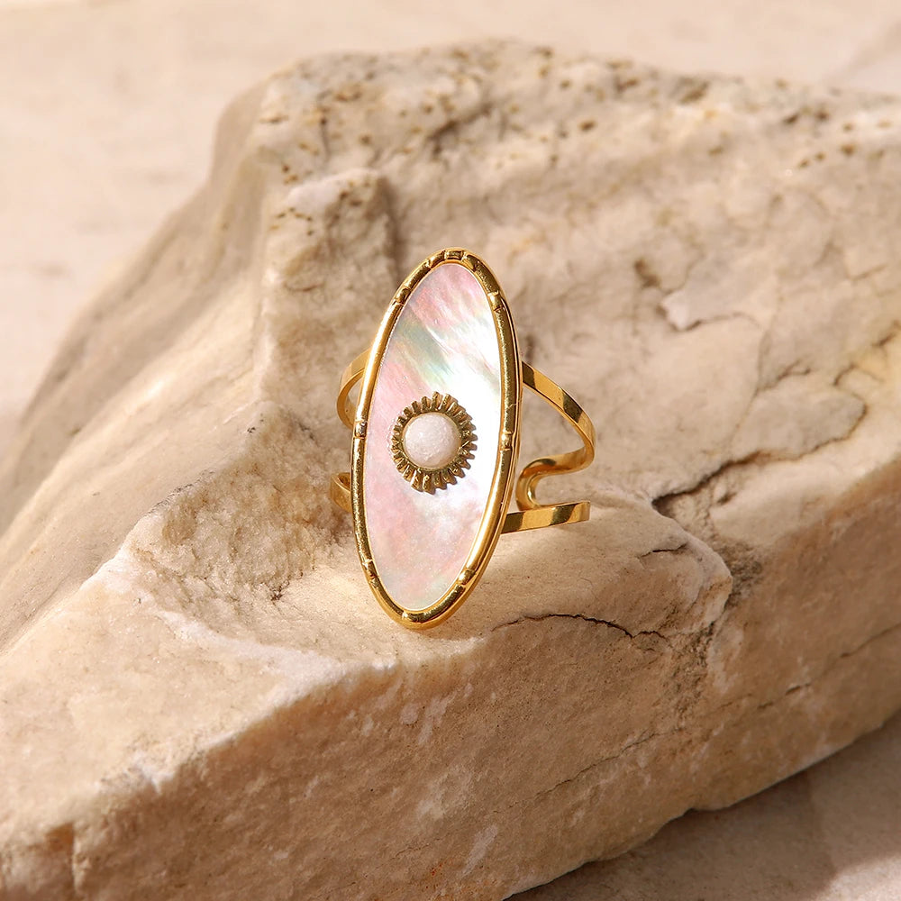 Ocean Embrace Shell Pearl Ring - Open