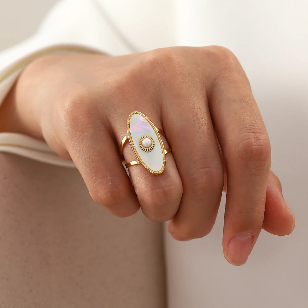 Ocean Embrace Shell Pearl Ring - Open