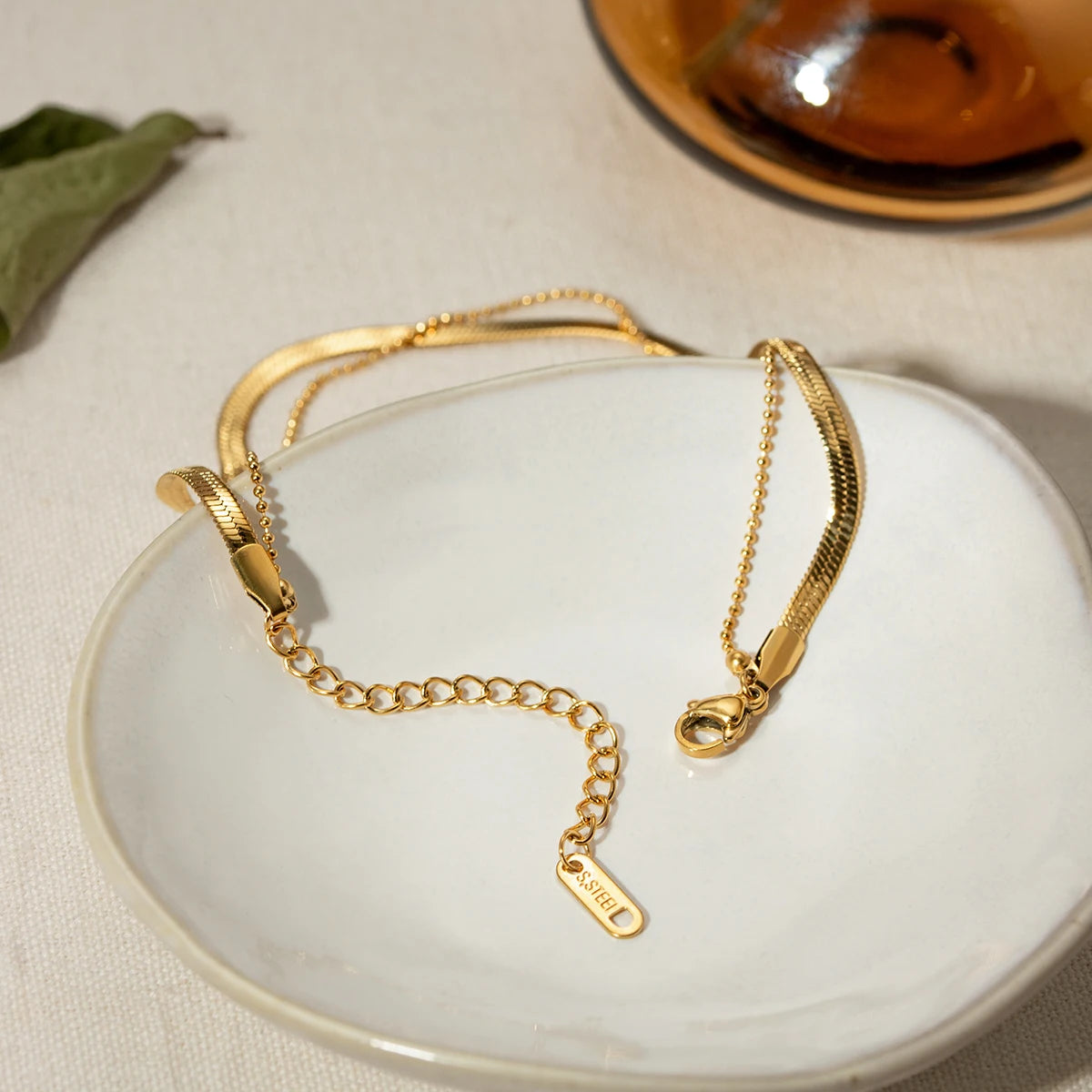 Golden Herringbone Anklet